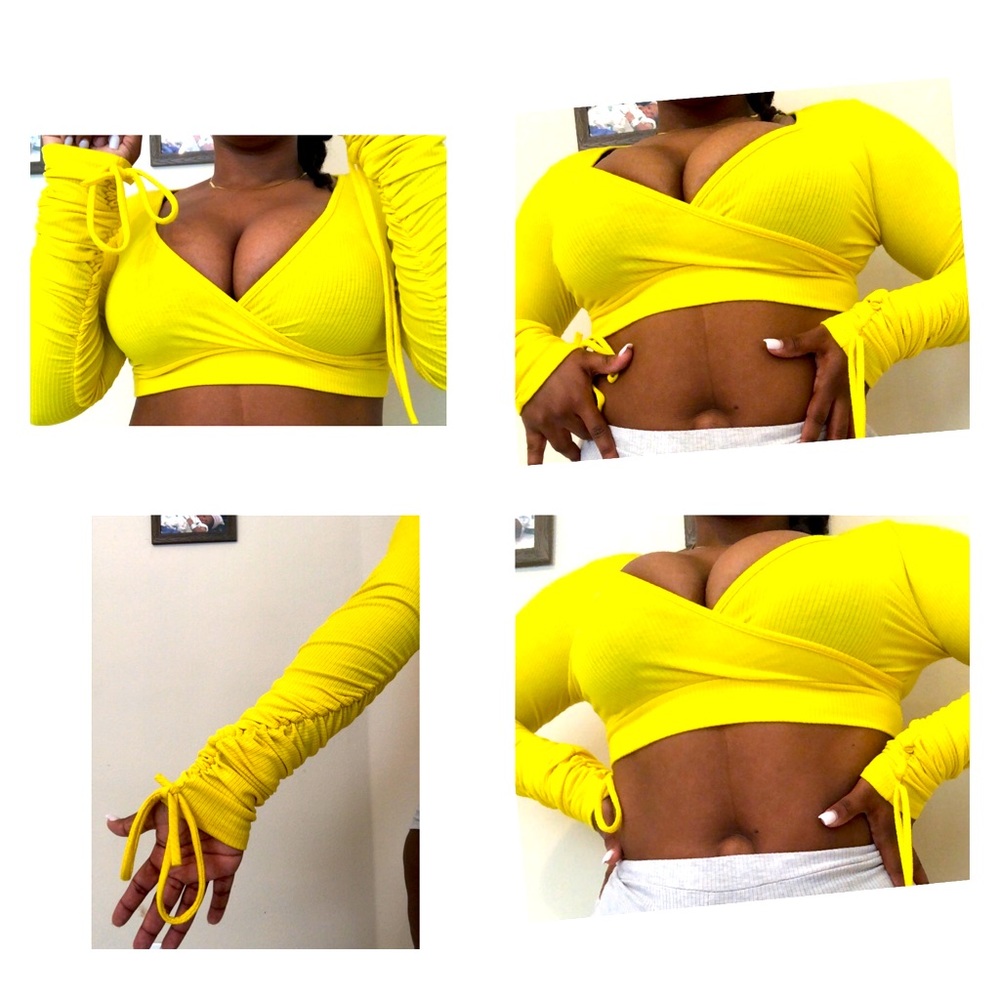 bright yellow long sleeve crop top